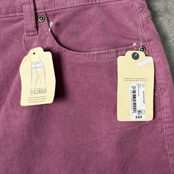 St. John's Bay Corduroy Midi Skirt Women's 16 Pink Slim Stretch Preppy Academia - Picture 3 of 10